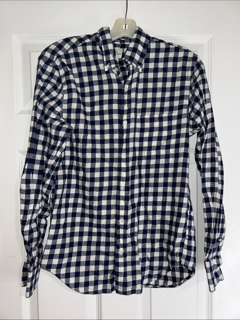 J. Crew Navy and White Gingham Button-Down flannel Shirt